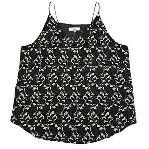 LOFT Sleeveless Floral Shell Blouse in White, Black & Gray – Size XXL